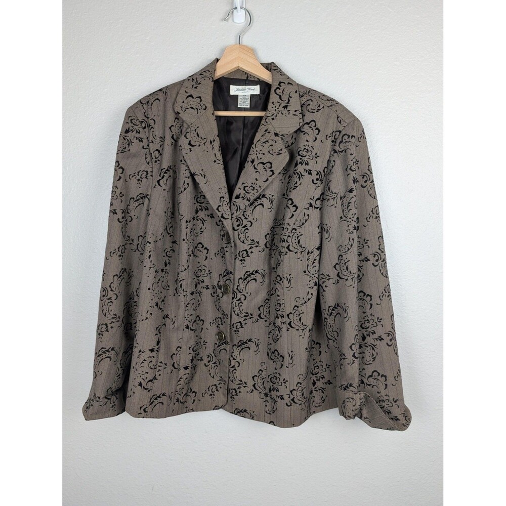 Judith Hart Blazer Womens 16W Floral Jacquard Textured Button Up Jacket Plus